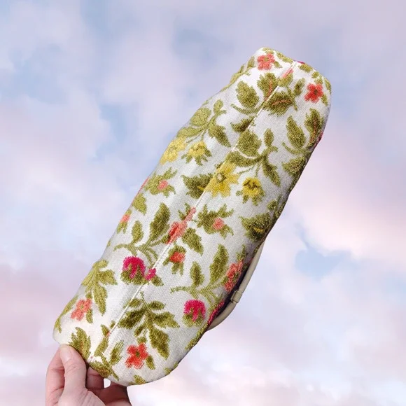 Vtg 60s Colorful White Red Yellow Blue Green Retro Tapestry Floral Hand Bag - Picture 5 of 8